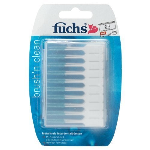 sufe Fuchs Brush 'n Clean Interdental Brush, 100 pieces, White, Rectangle Head, Nylon Bristles, Hard, Manual, Not Powered, Toothbrush, Blister Pack